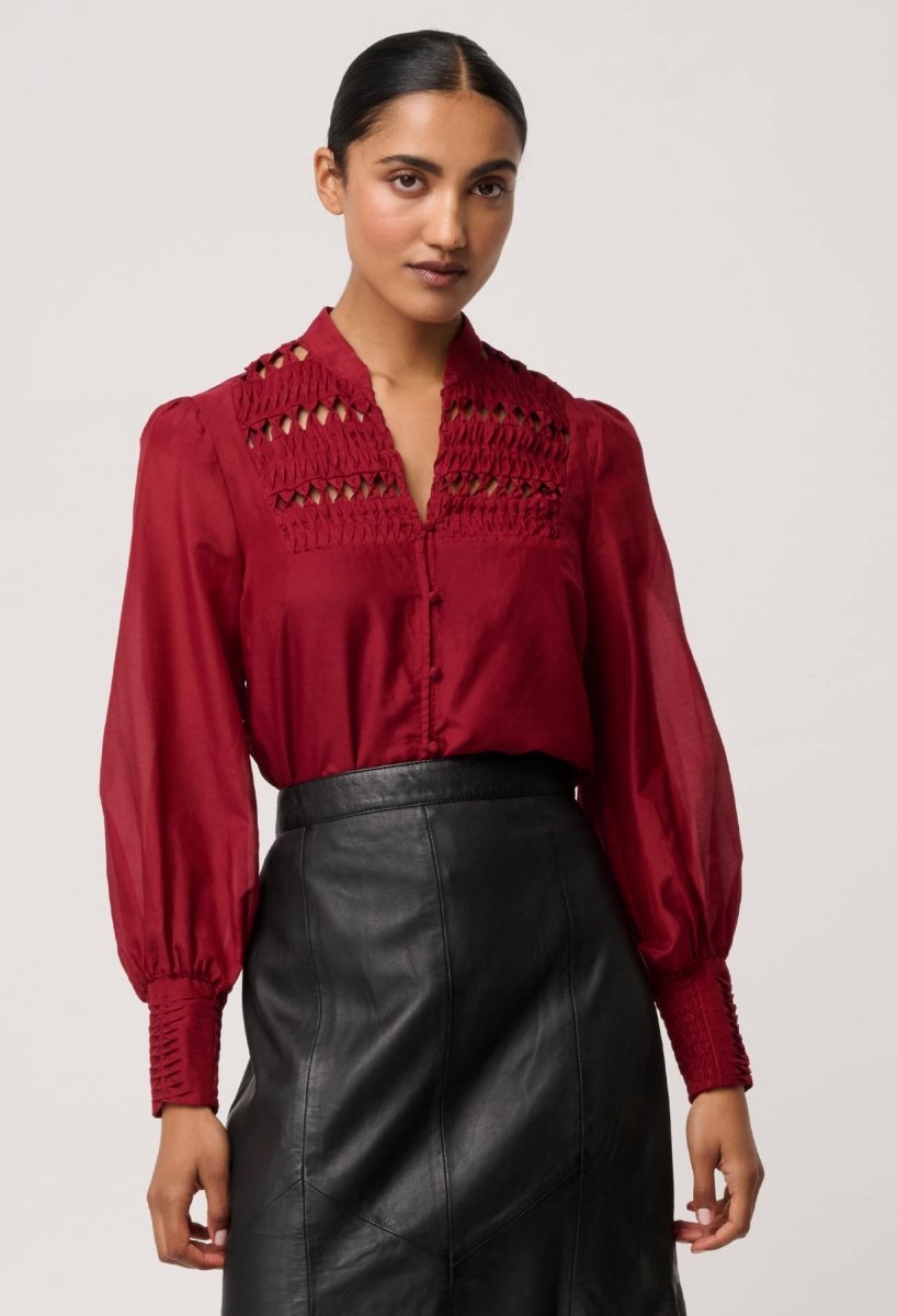 Gillian Cotton Silk Smocked Shirt in Ruby Shirt Once Was