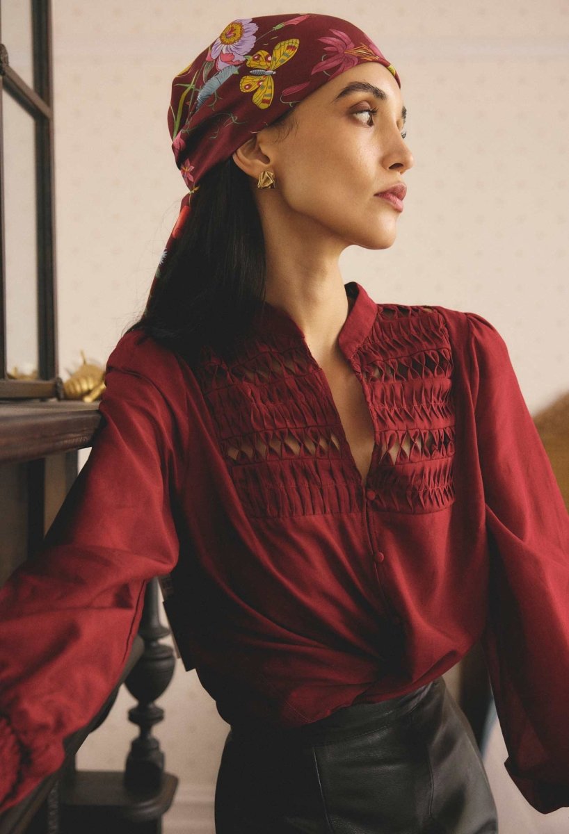Gillian Cotton Silk Smocked Shirt in Ruby Shirt Once Was