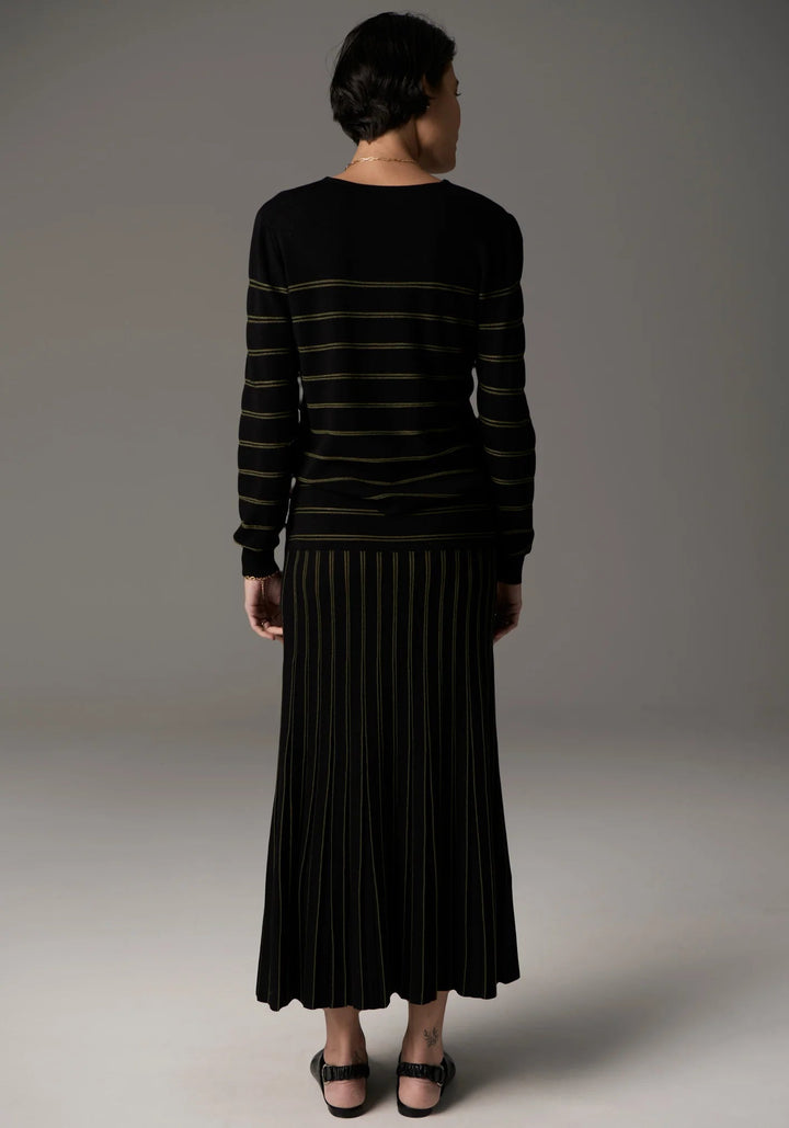 Gizelle Lurex Pleat Top - Black / Khaki POL