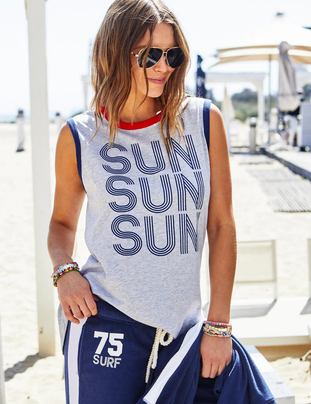 Hamill & Co SURF SUMMER TANK - Grey MArle/Navy Tee shirt hammill & Co
