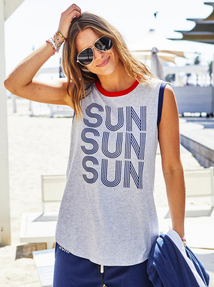 Hamill & Co SURF SUMMER TANK - Grey MArle/Navy Tee shirt hammill & Co