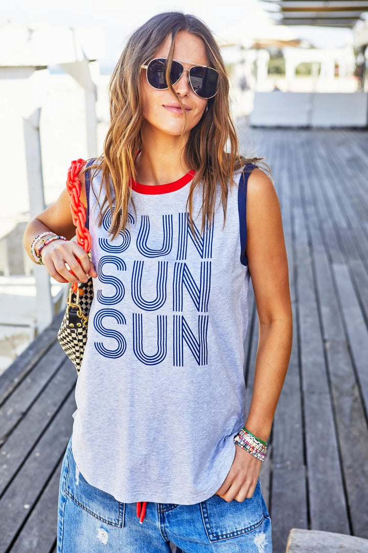 Hamill & Co SURF SUMMER TANK - Grey MArle/Navy Tee shirt hammill & Co