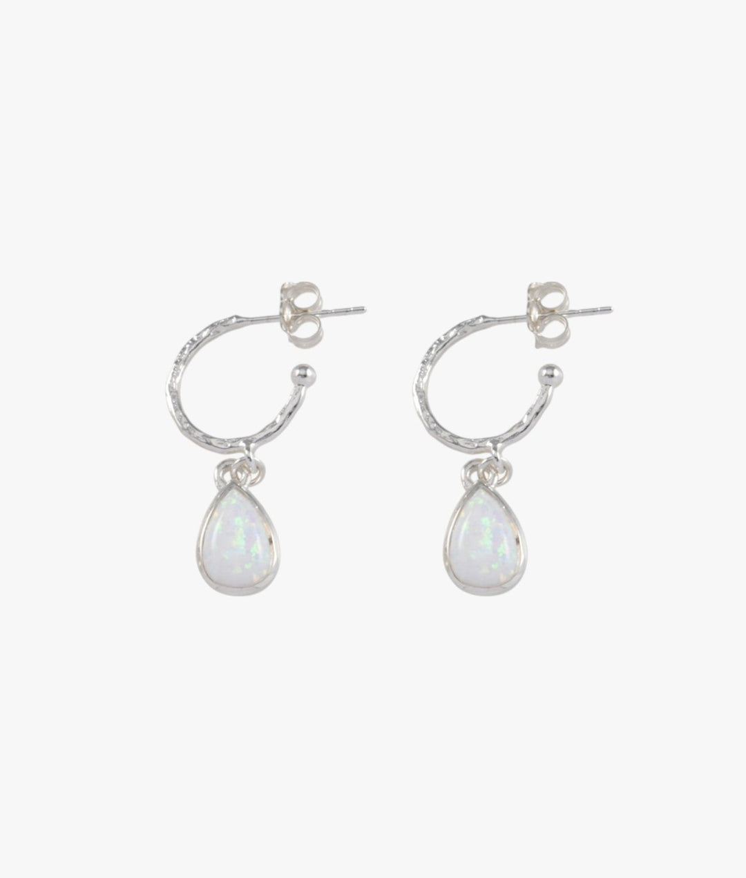 Hammered Hoop Studs (Sterling Silver 10mm) with Pear Czelline Opal Von Treskow