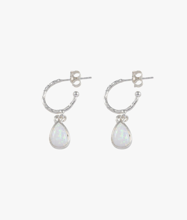 Hammered Hoop Studs (Sterling Silver 10mm) with Pear Czelline Opal Von Treskow
