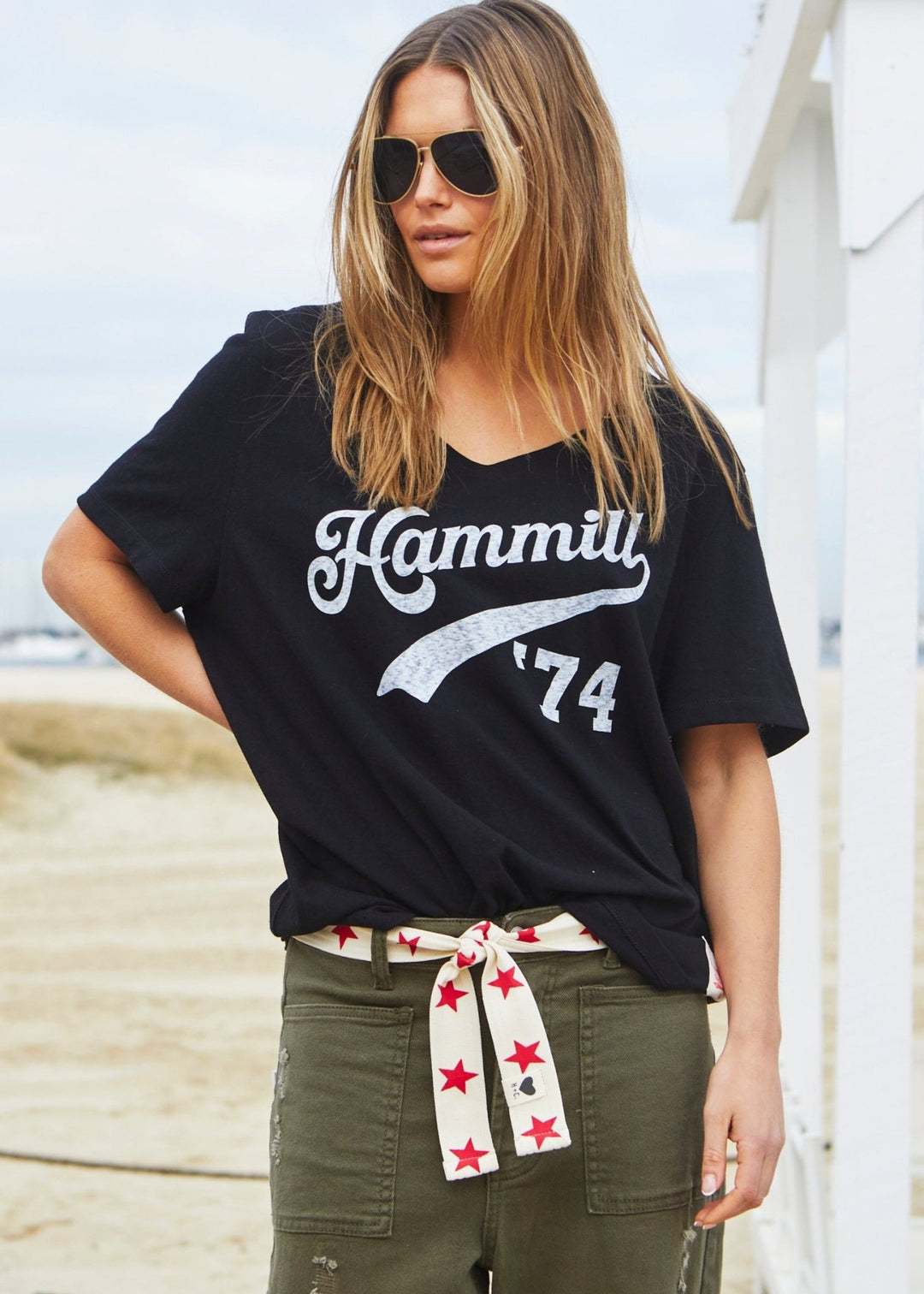 HAMMILL '74 LOGO V-NECK TEE - BLACK Tee shirt hammill & Co