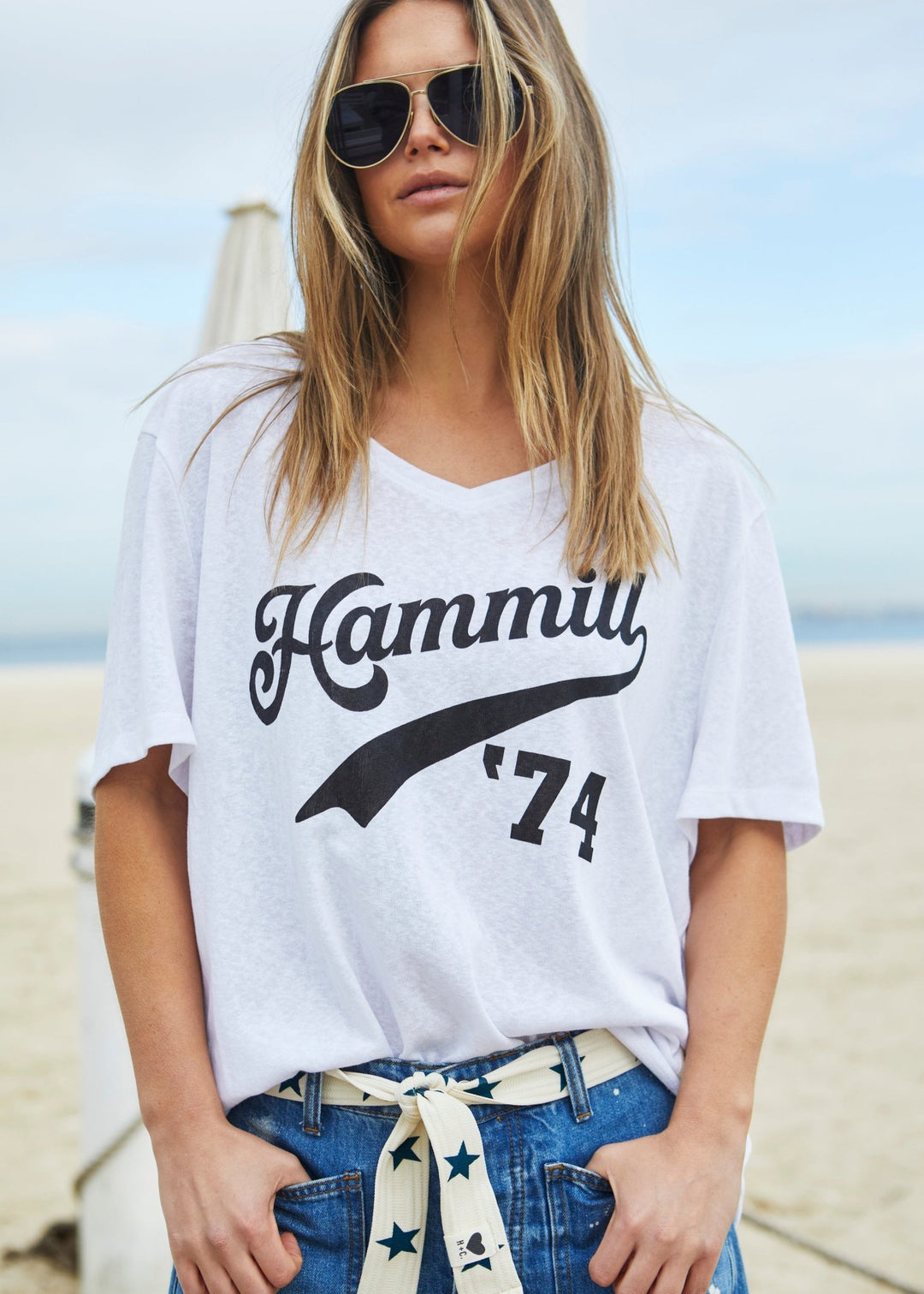 HAMMILL '74 LOGO V-NECK TEE - WHITE Tee shirt hammill & Co