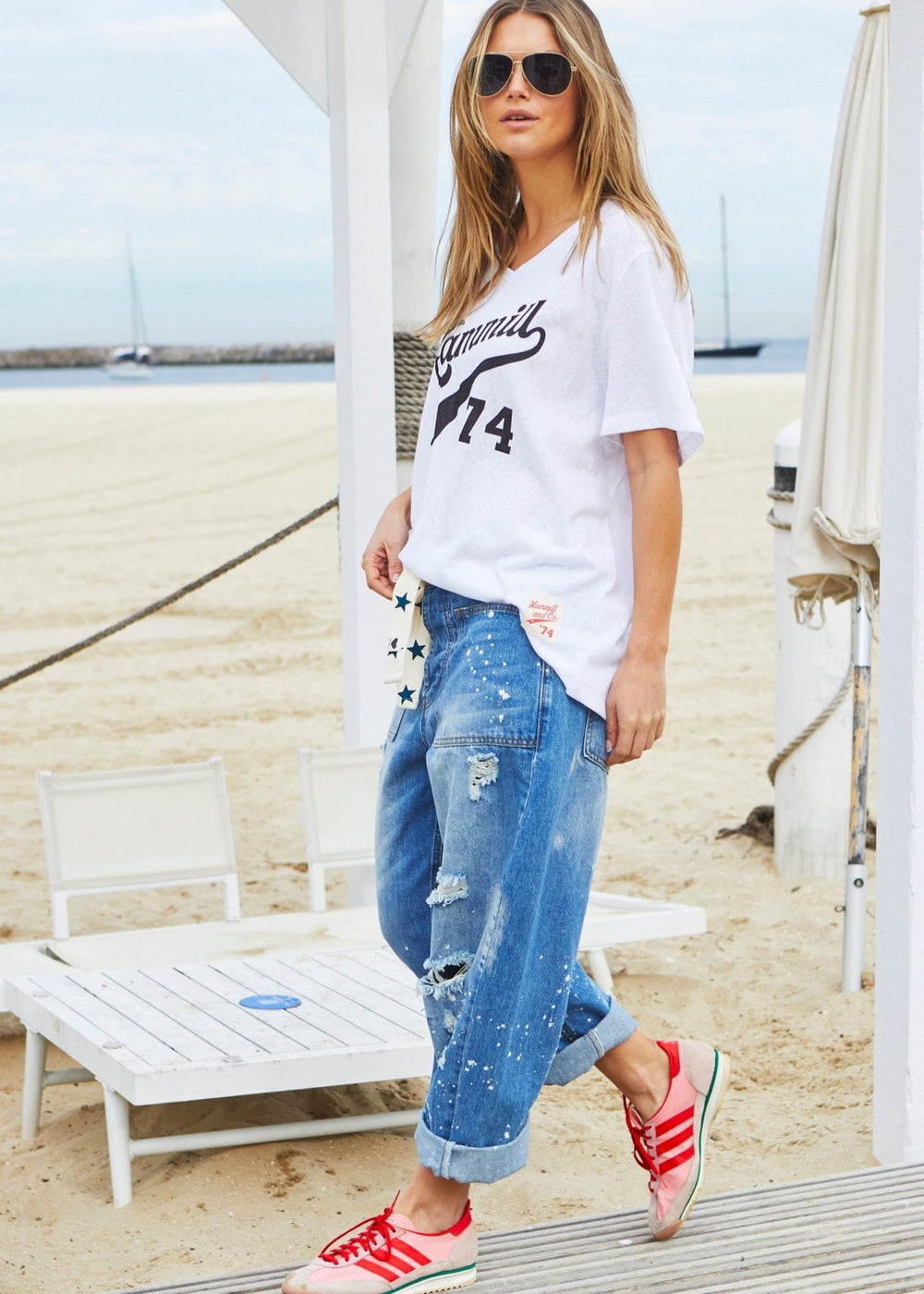 HAMMILL '74 LOGO V-NECK TEE - WHITE Tee shirt hammill & Co