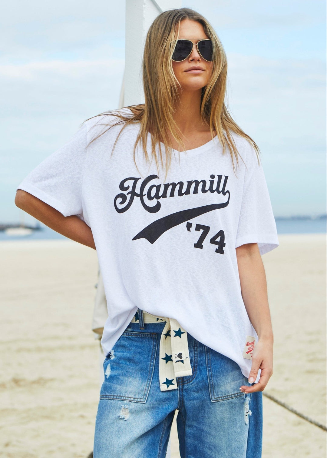HAMMILL '74 LOGO V-NECK TEE - WHITE Tee shirt hammill & Co