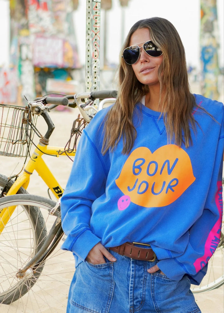 HAMMILL & CO BONJOUR WASHED BLUE SWEAT - BLUE Windcheater hammill & Co