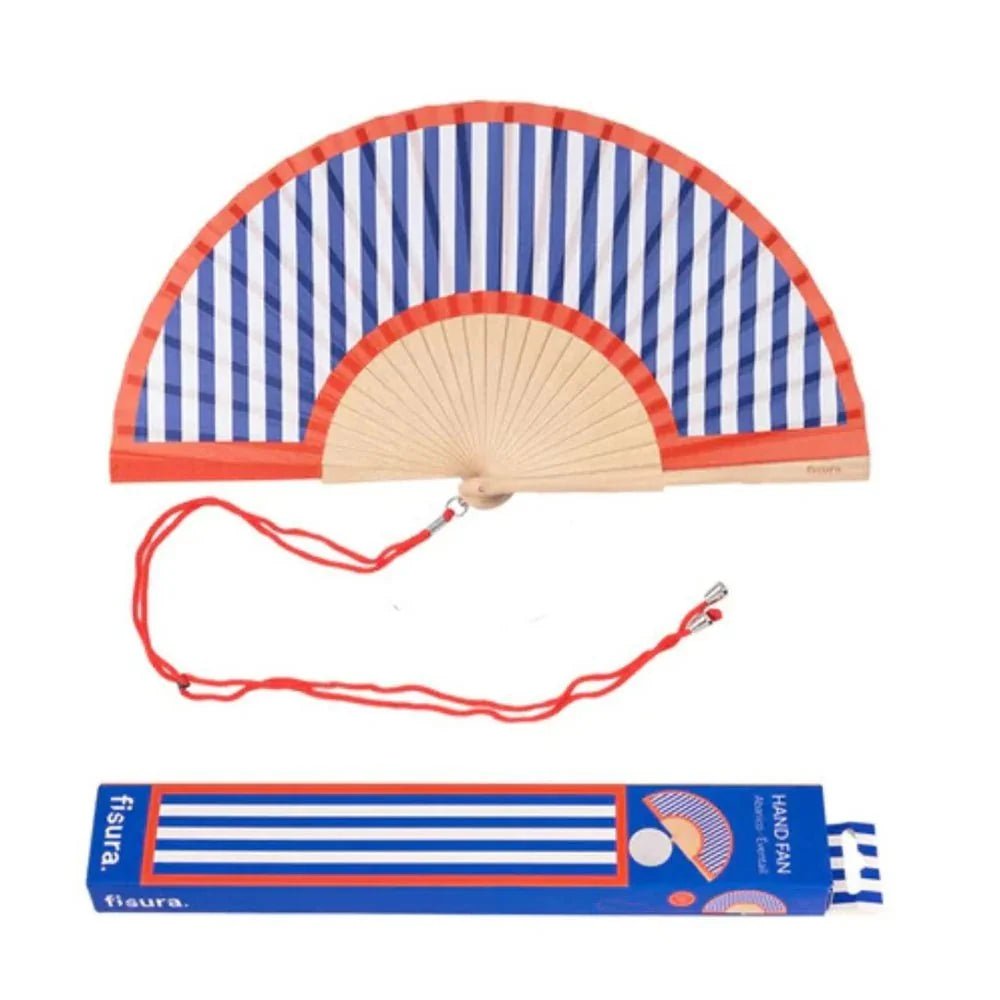 Hand Fan w/Gift Box "Red&amp;Blue Stripes" - Stanleyandstone