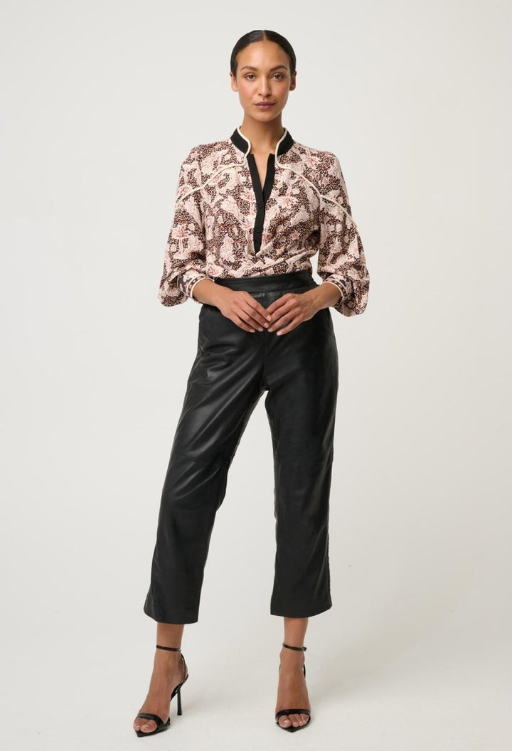 Harley Linen Viscose Rope Trim Shirt in Russet Palm Blouse Once Was