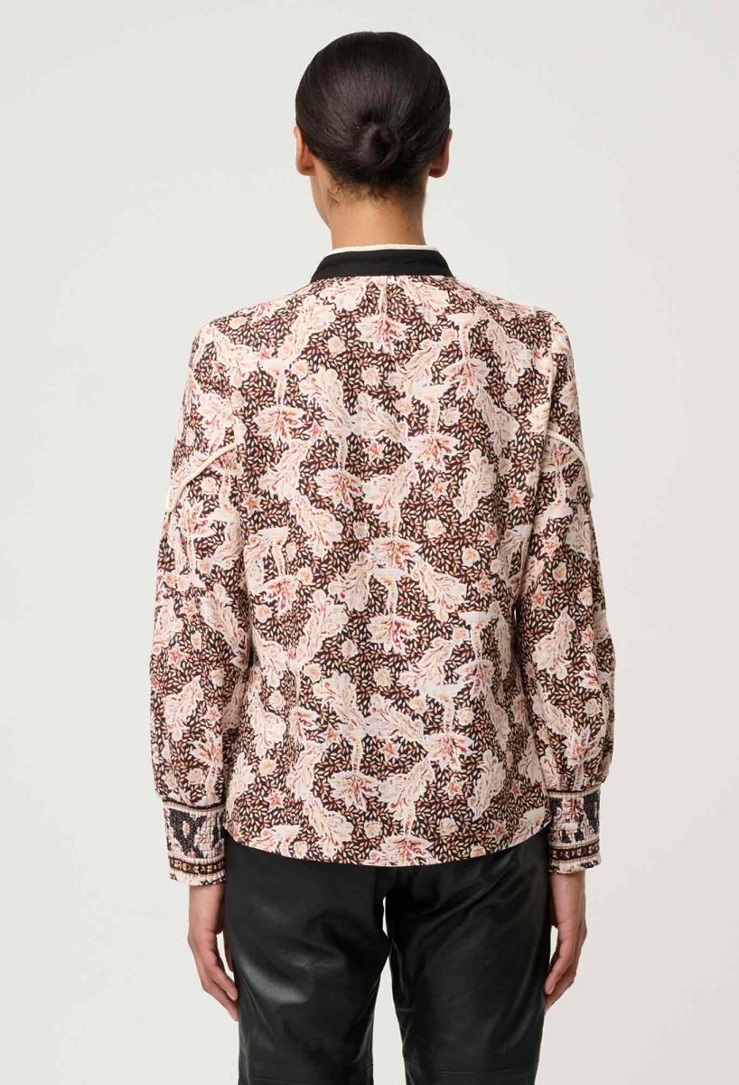 Harley Linen Viscose Rope Trim Shirt in Russet Palm Blouse Once Was