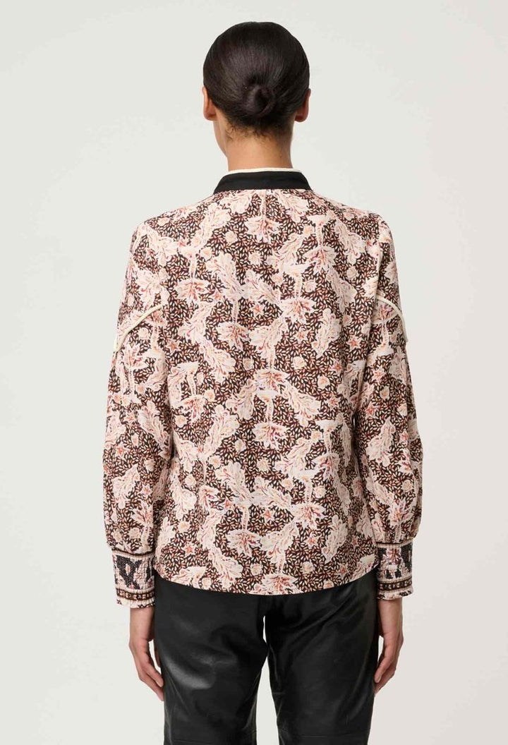 Harley Linen Viscose Rope Trim Shirt in Russet Palm Blouse Once Was