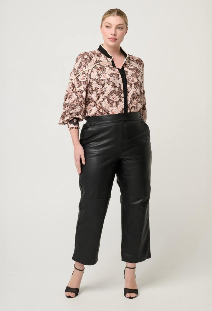 Harley Linen Viscose Rope Trim Shirt in Russet Palm Blouse Once Was