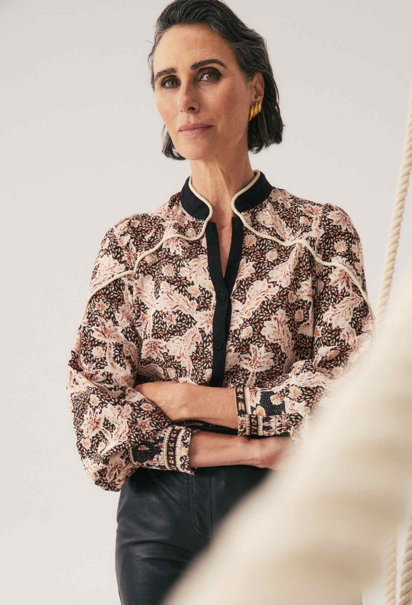 Harley Linen Viscose Rope Trim Shirt in Russet Palm Once Was