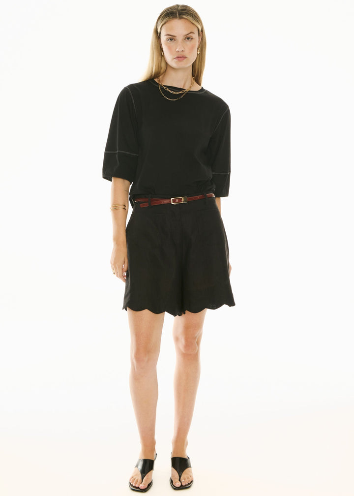 Harlyn Topstitch Tee - Black - Stanleyandstone