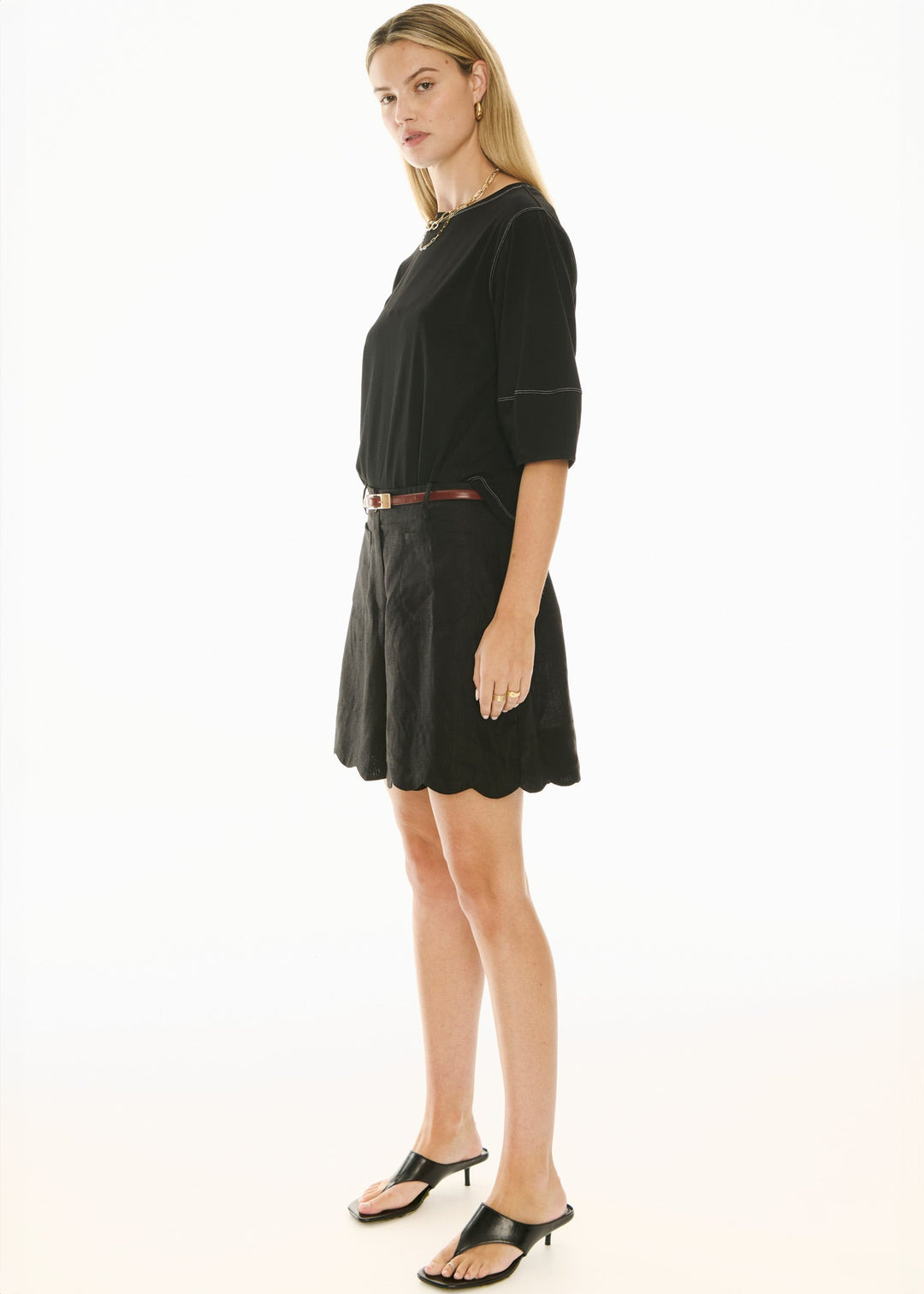 Harlyn Topstitch Tee - Black - Stanleyandstone