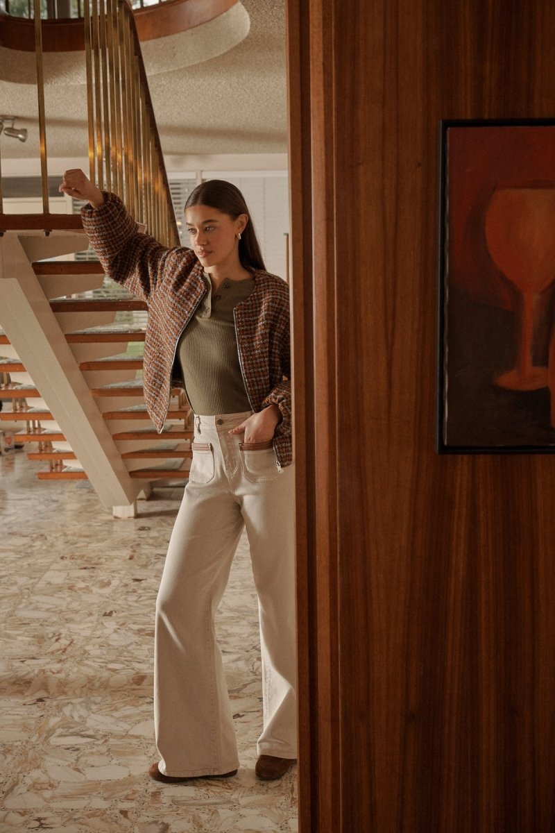 Harper Jean - Sand Leather pocket Denim Kireina