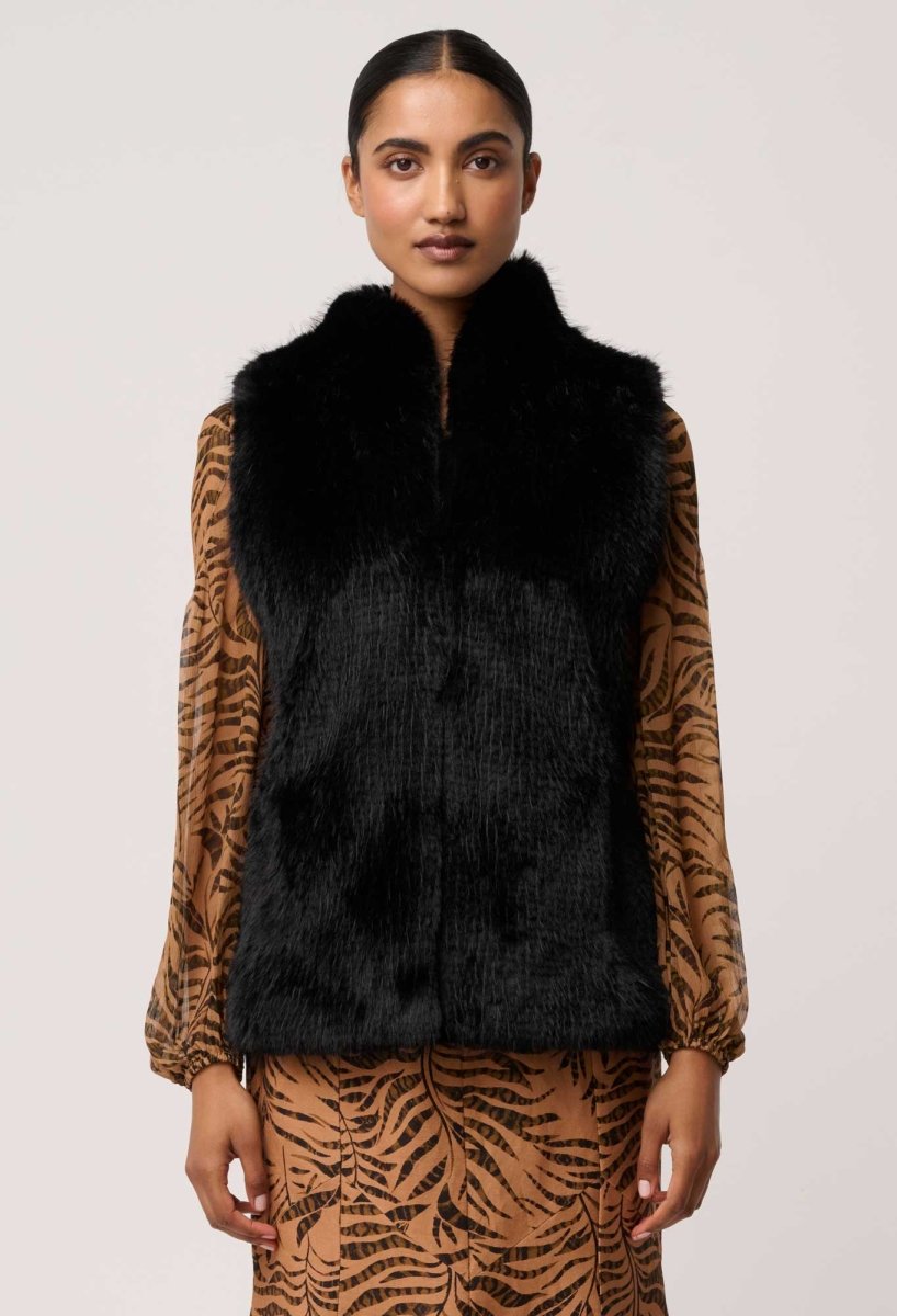 Hazel Faux Fur Vest in Black OnceWas