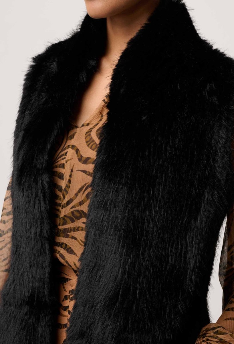 Hazel Faux Fur Vest in Black OnceWas