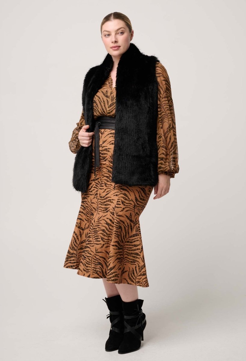 Hazel Faux Fur Vest in Black OnceWas