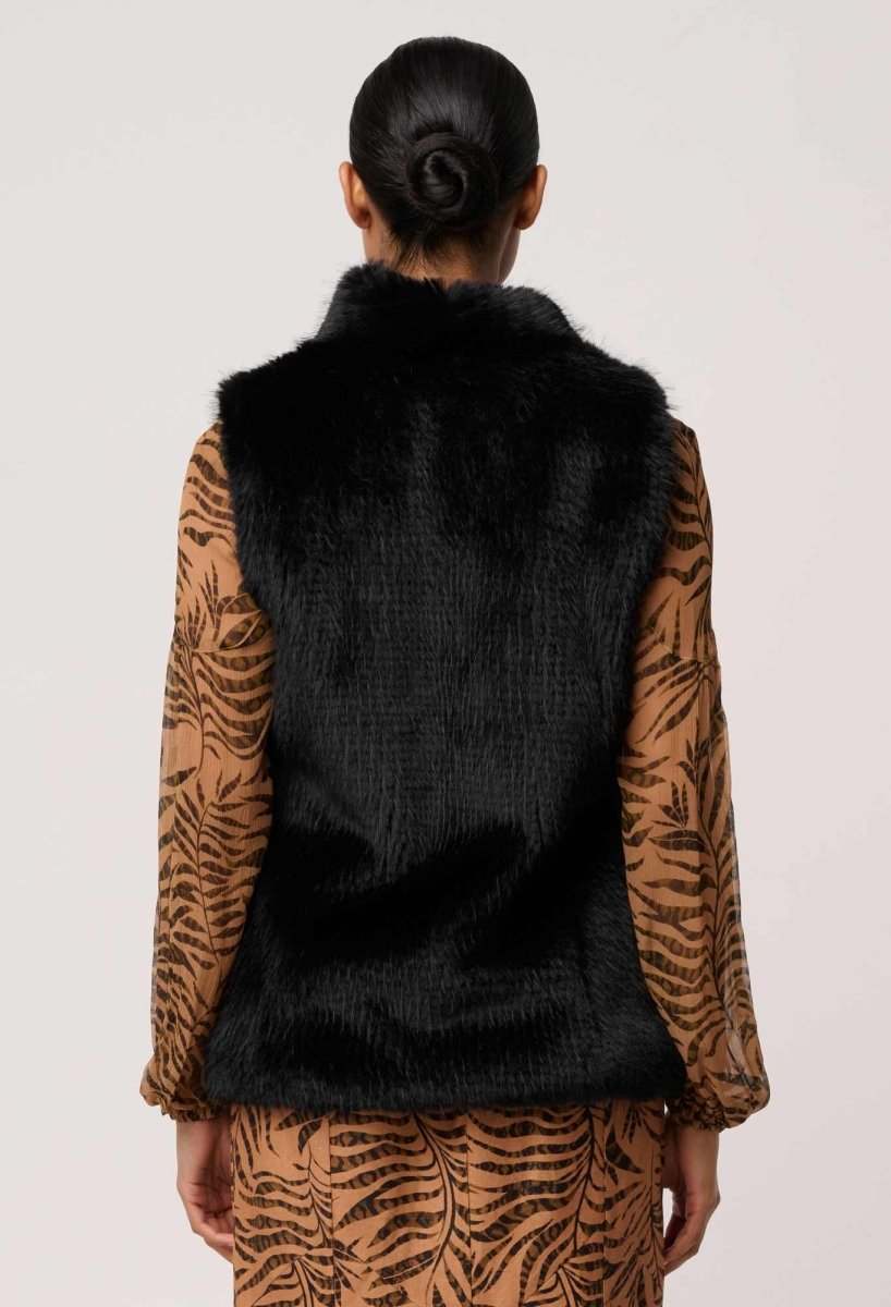 Hazel Faux Fur Vest in Black OnceWas