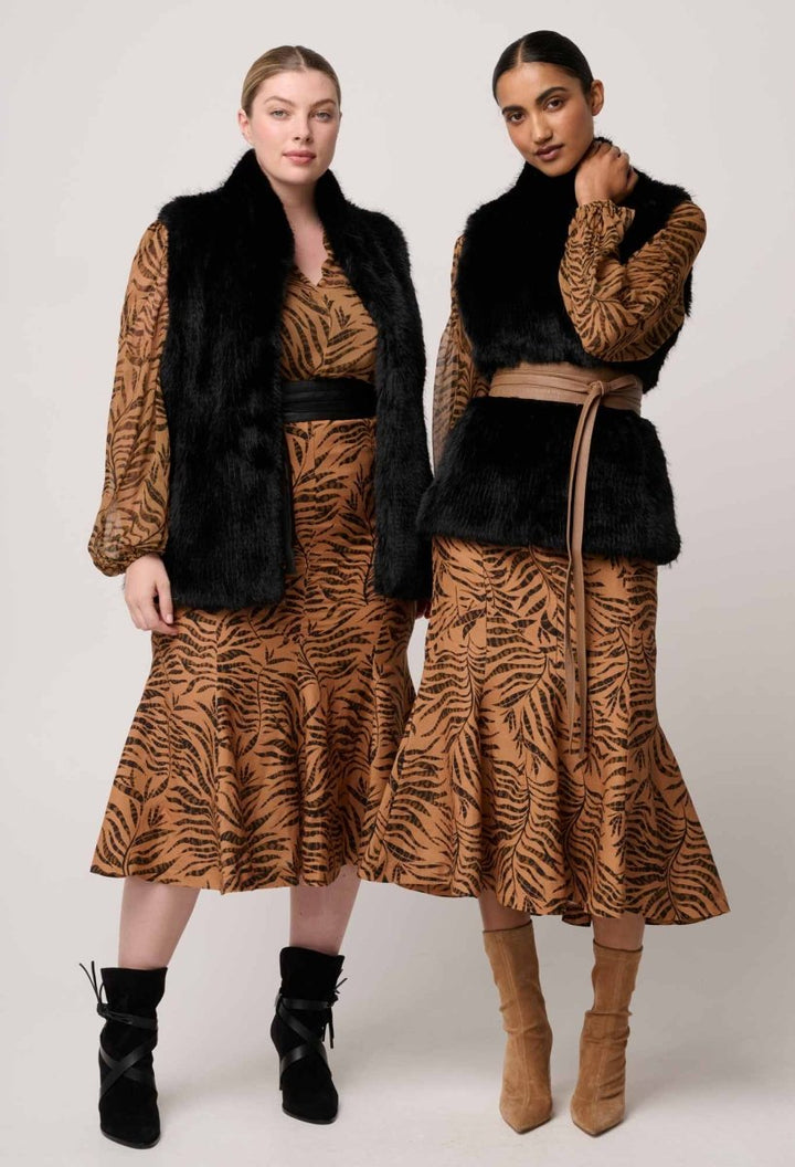 Hazel Faux Fur Vest in Black OnceWas