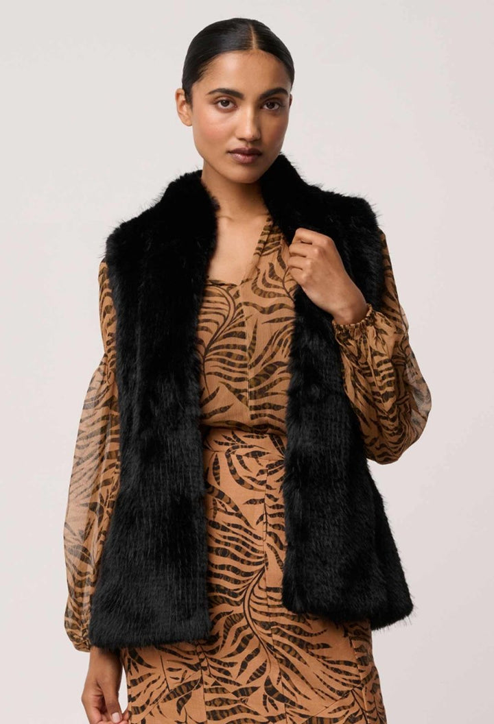 Hazel Faux Fur Vest in Black OnceWas