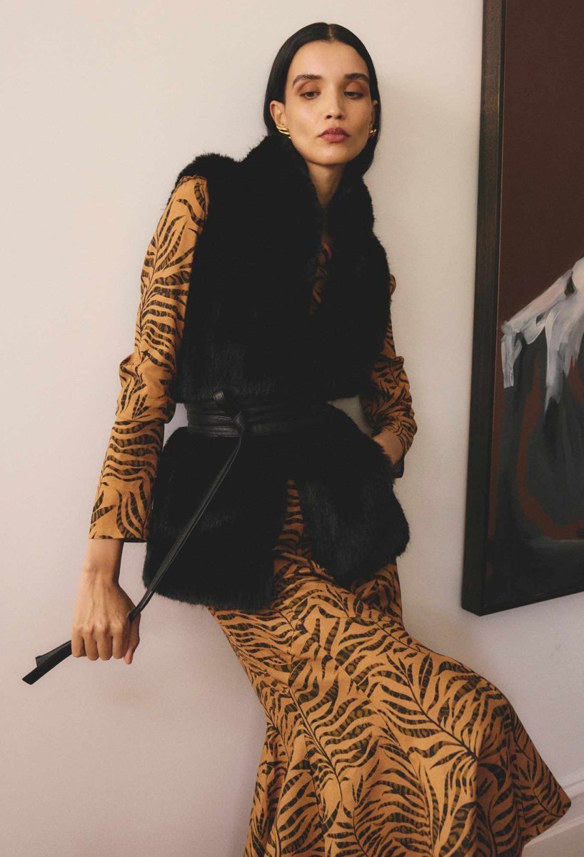 Hazel Faux Fur Vest in Black OnceWas