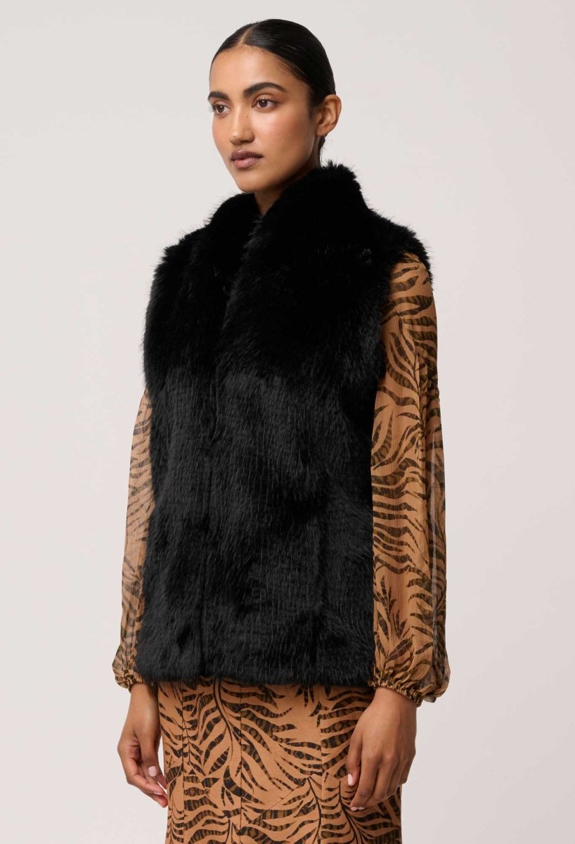Hazel Faux Fur Vest in Black OnceWas