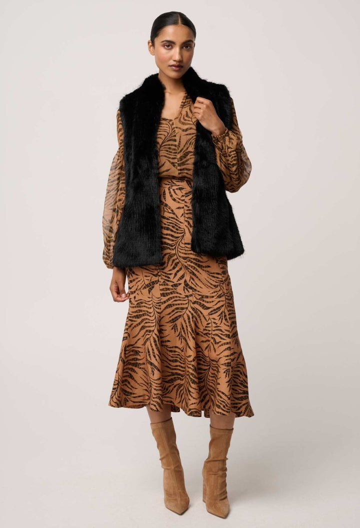 Hazel Faux Fur Vest in Black OnceWas