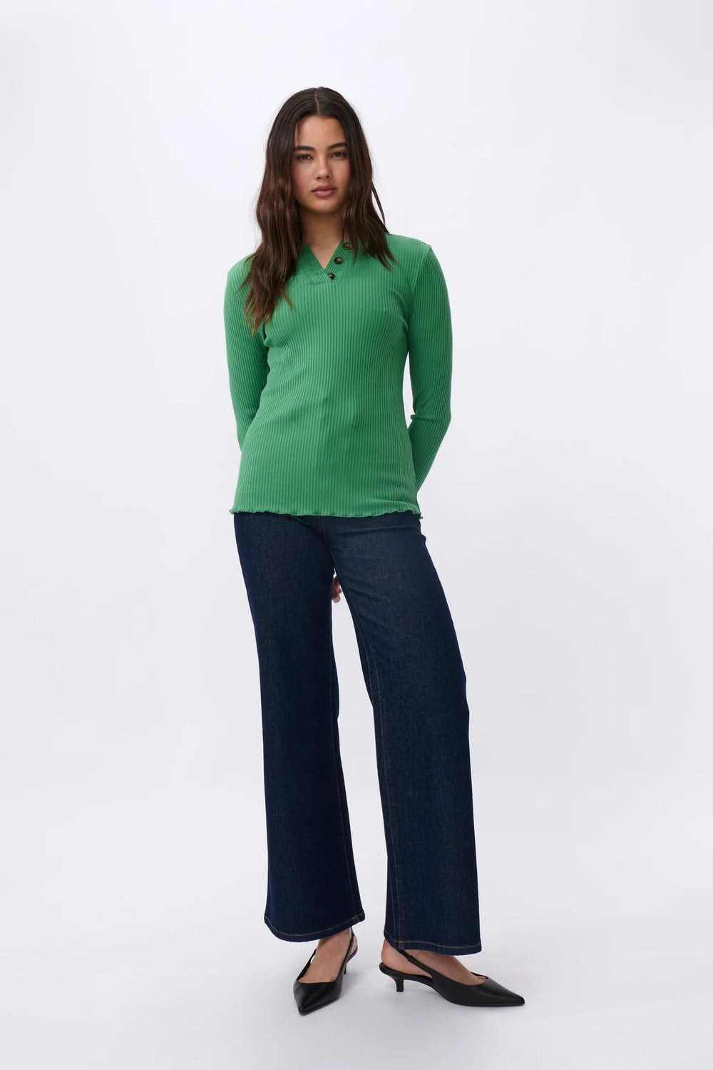 Heather Top - Apple Green Long Sleeve Tee Kireina