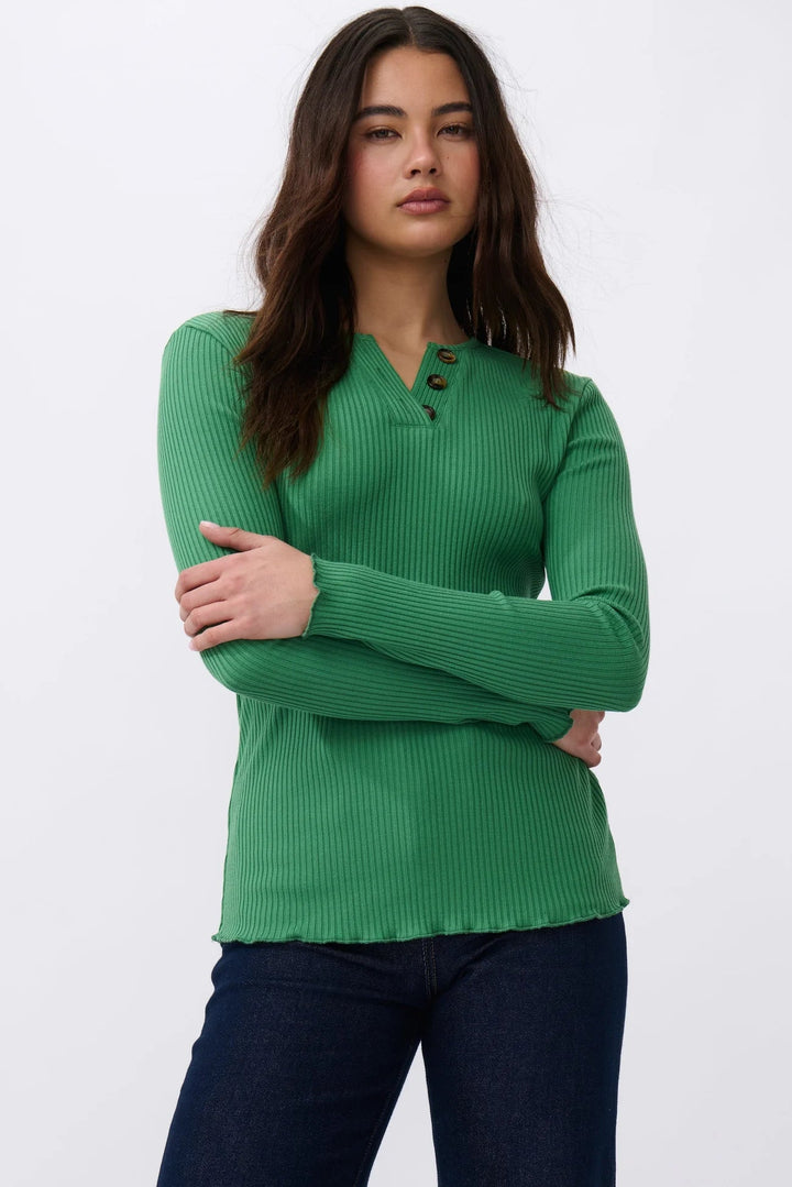 Heather Top - Apple Green Long Sleeve Tee Kireina