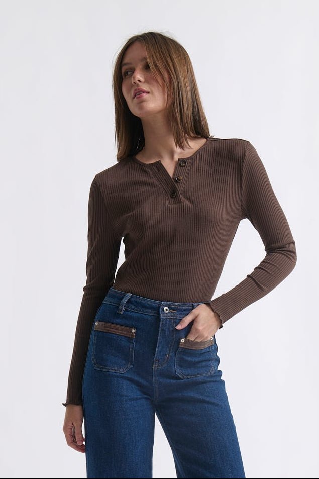 Heather Top - Chocolate long sleeve top Kireina Australia
