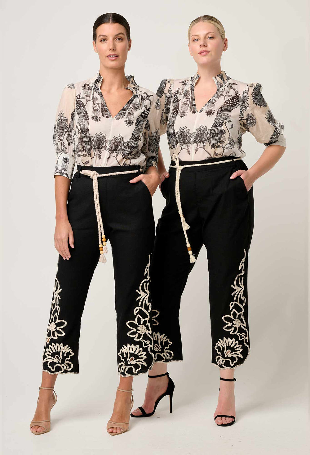 Helm Embroidered Linen Viscose Pant in Black pant Once Was