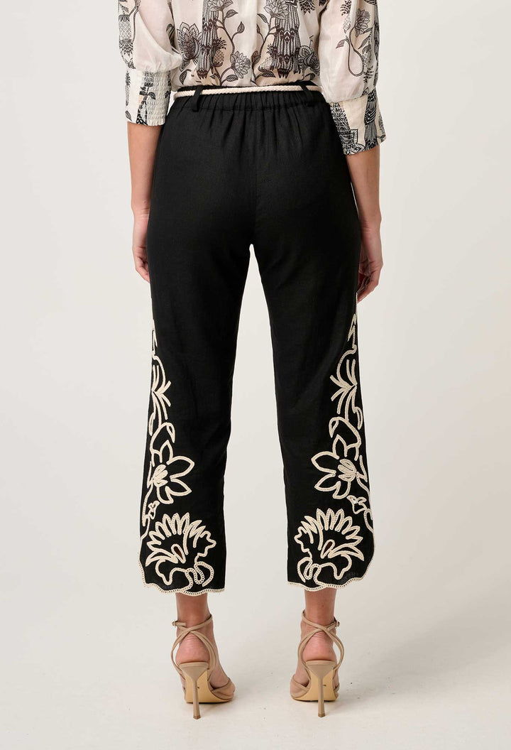 Helm Embroidered Linen Viscose Pant in Black pant Once Was