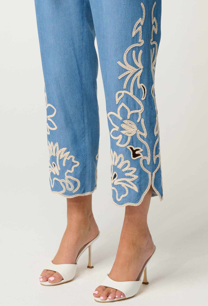 Helm Tencel Embroidered Straight Leg Pant in Sky - Stanleyandstone