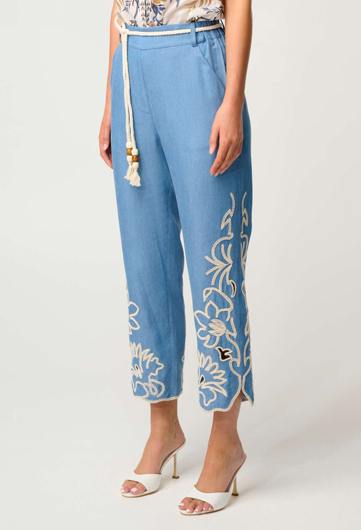 Helm Tencel Embroidered Straight Leg Pant in Sky - Stanleyandstone
