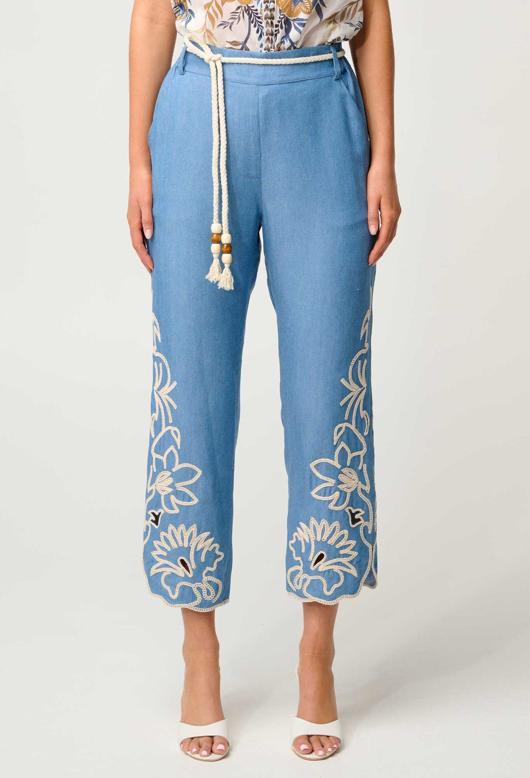 Helm Tencel Embroidered Straight Leg Pant in Sky - Stanleyandstone