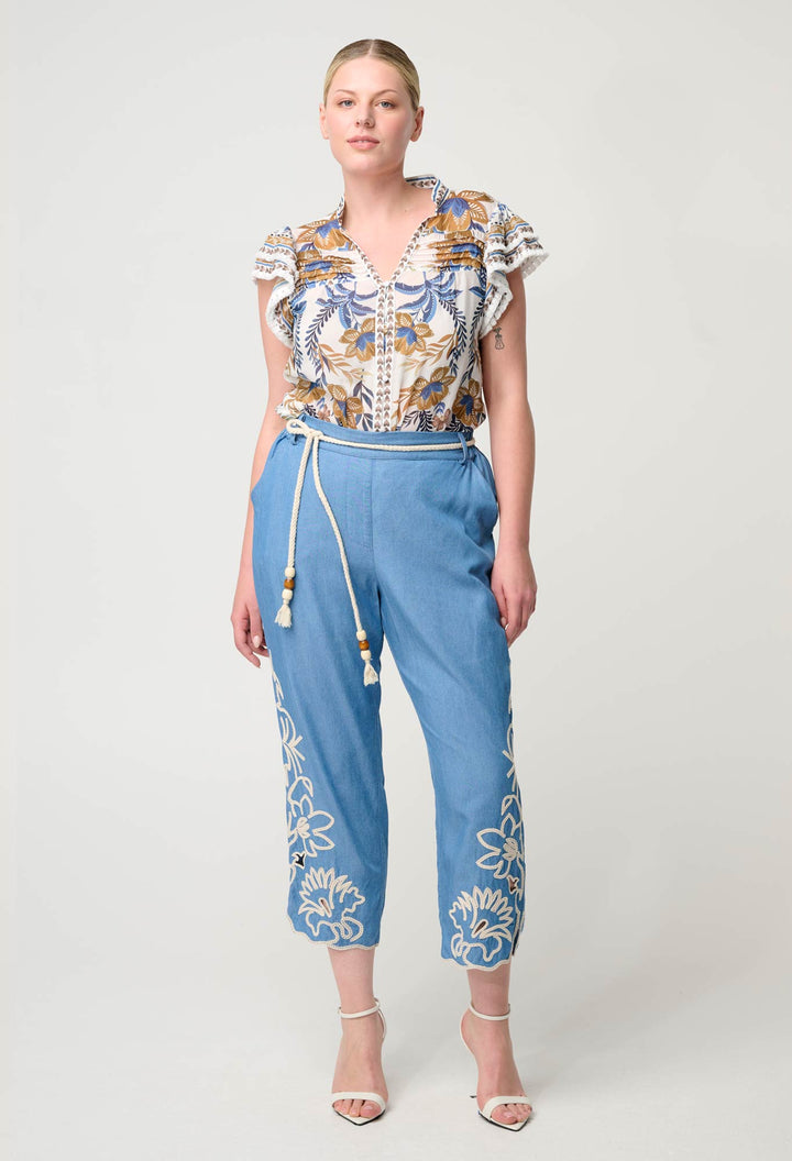 Helm Tencel Embroidered Straight Leg Pant in Sky - Stanleyandstone