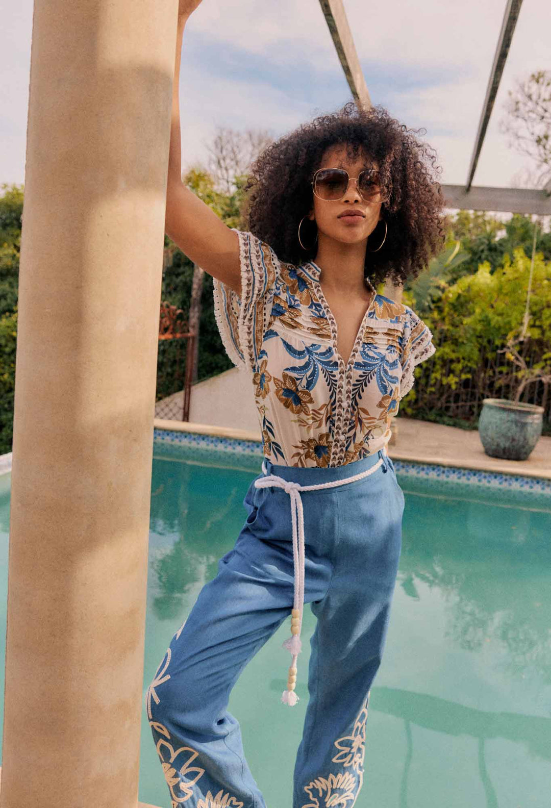 Helm Tencel Embroidered Straight Leg Pant in Sky - Stanleyandstone