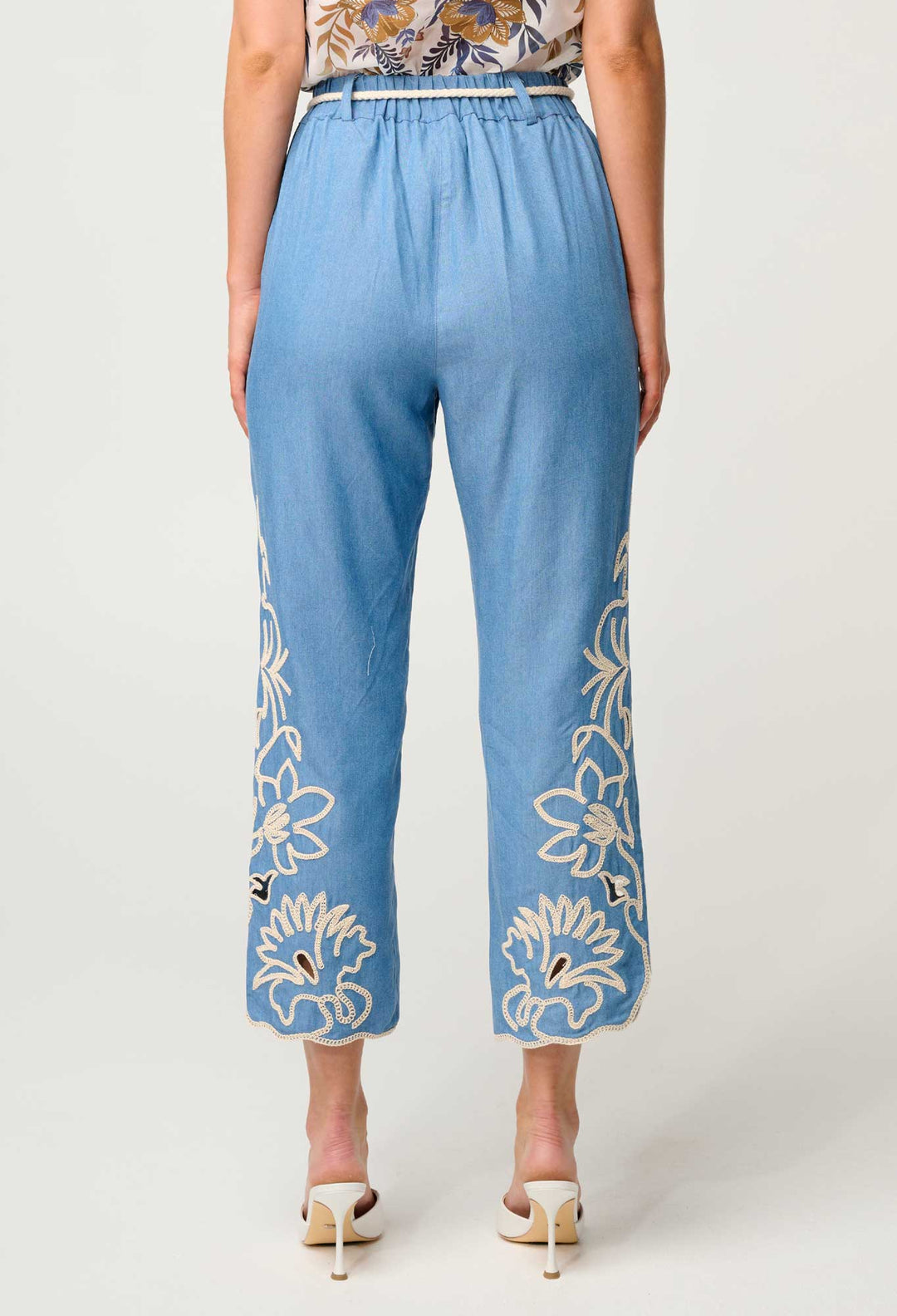 Helm Tencel Embroidered Straight Leg Pant in Sky - Stanleyandstone