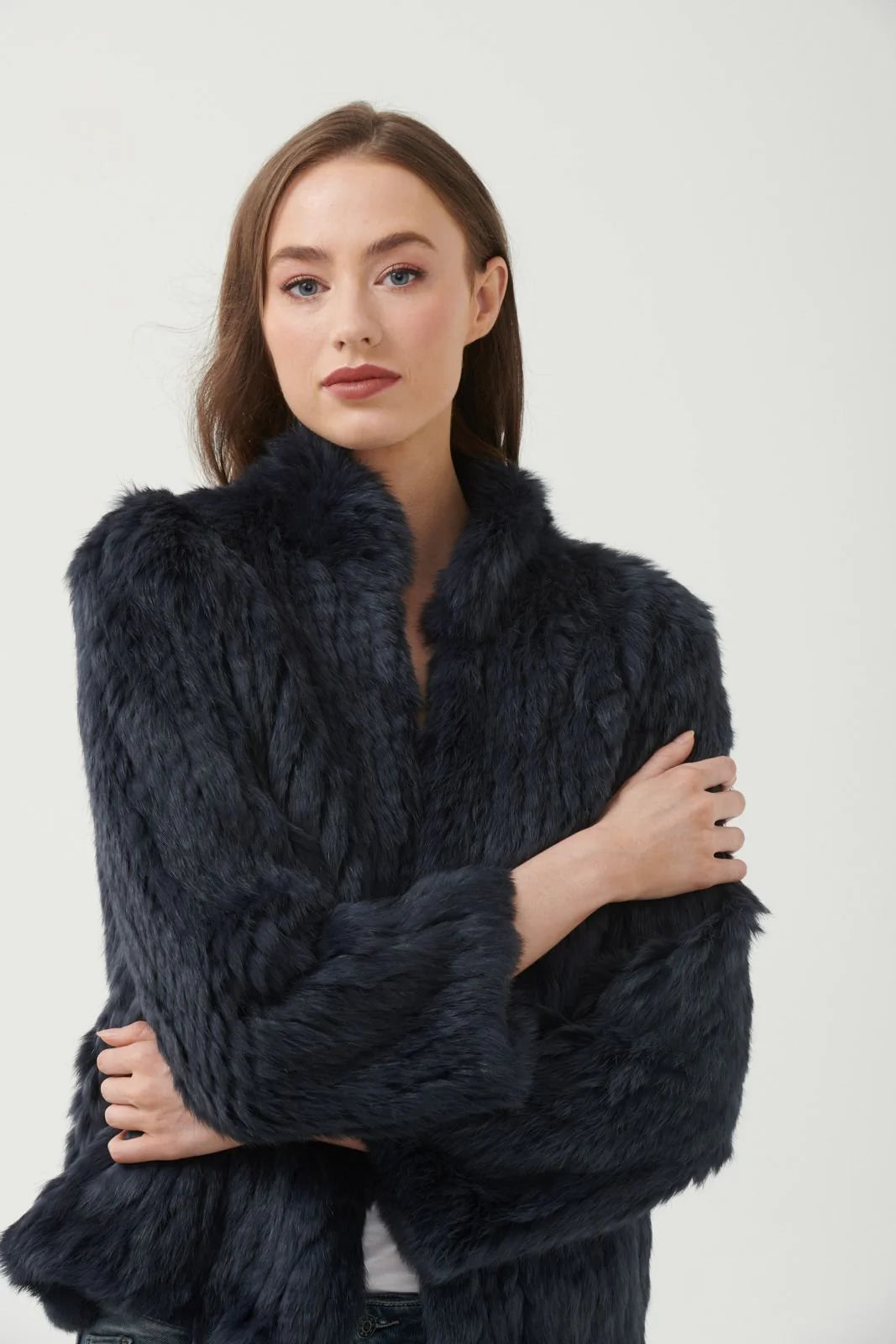 High Neck Fur Jacket - black Fur Coat 365 days   