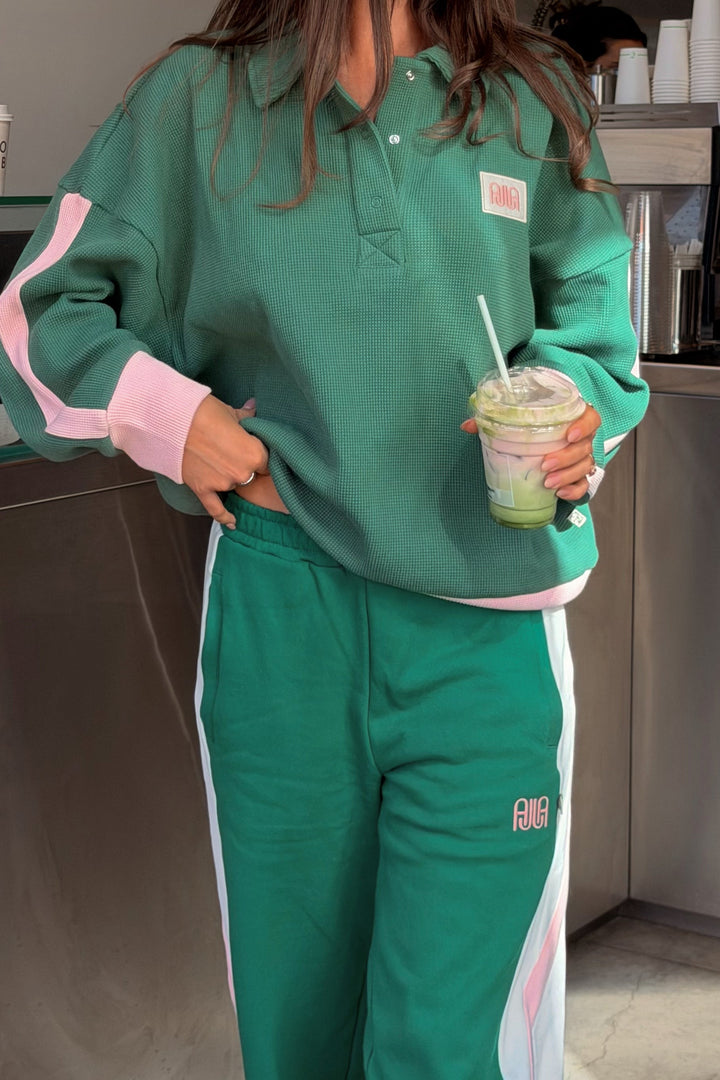 Waffle Splice Sweatshirt Sage Green