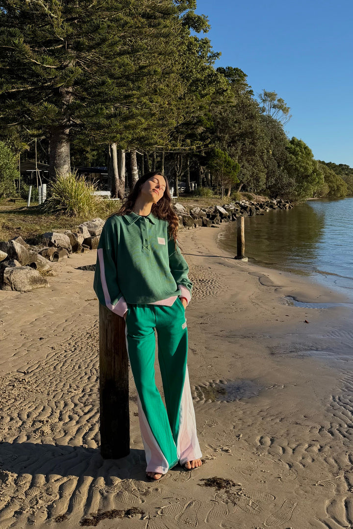 Waffle Splice Sweatshirt Sage Green