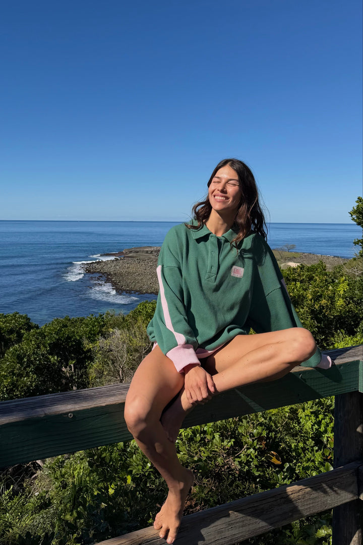 Waffle Splice Sweatshirt Sage Green