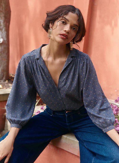 Ina Blouse - Grey Gold Fleck blouse Marie Louise De Monteray