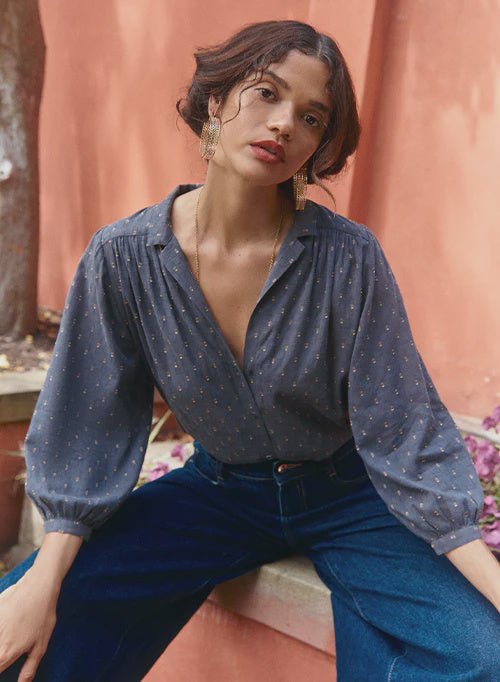 Ina Blouse - Grey Gold Fleck blouse Marie Louise De Monteray
