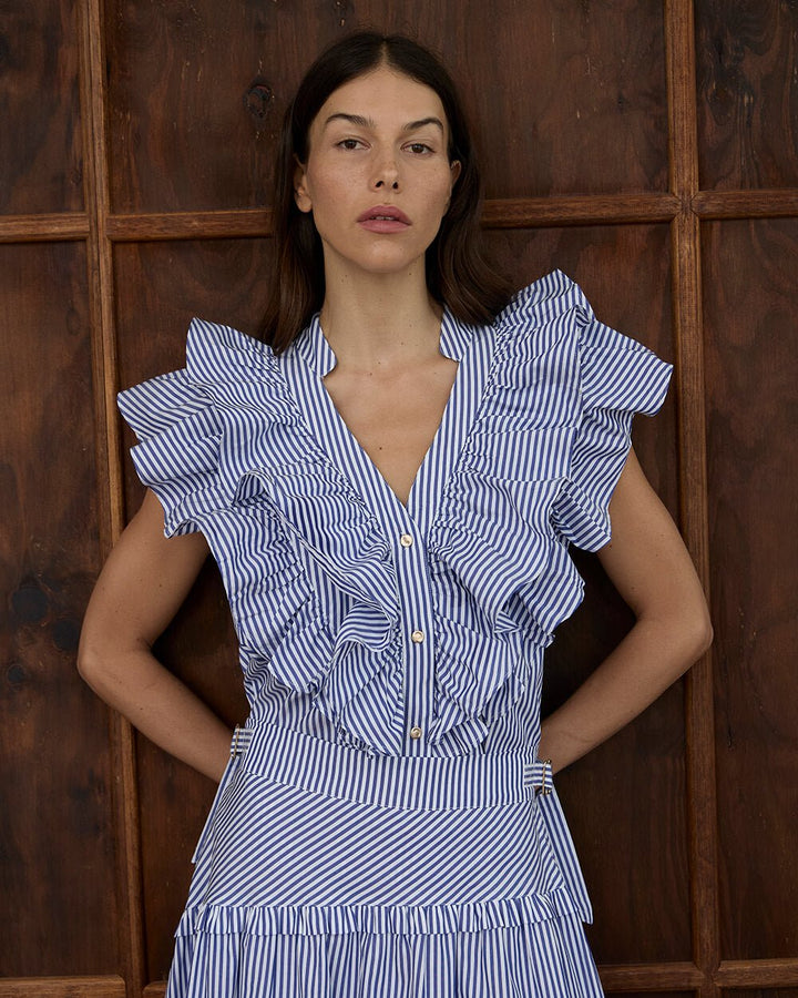 Indie Ruffle Shirt - Stripe Cotton Blouse Arlington Milne