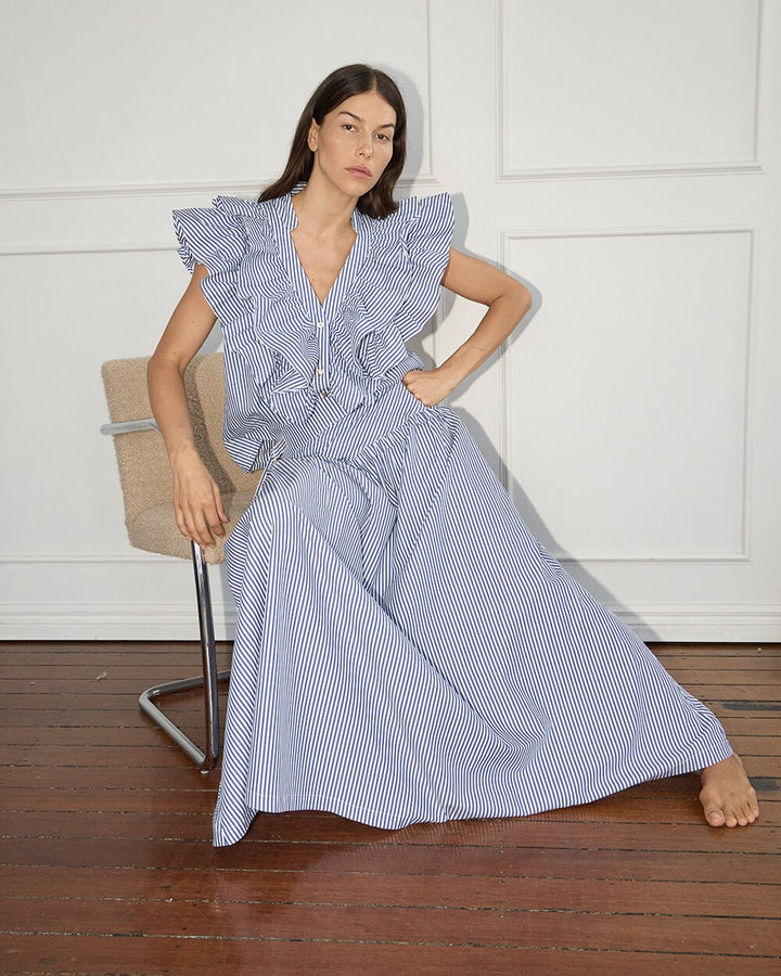 Indie Ruffle Shirt - Stripe Cotton Blouse Arlington Milne